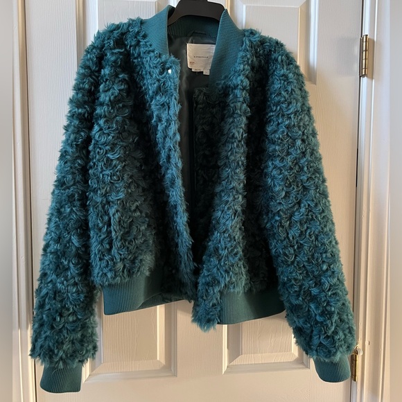 Anthropologie Jackets & Blazers - Anthropologie Curly Faux Fur Jacket in Teal. Large. Like New.